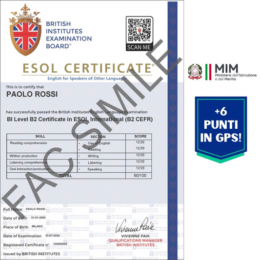 Certificazione British Inglese per Punteggio nelle graduatorie GPS