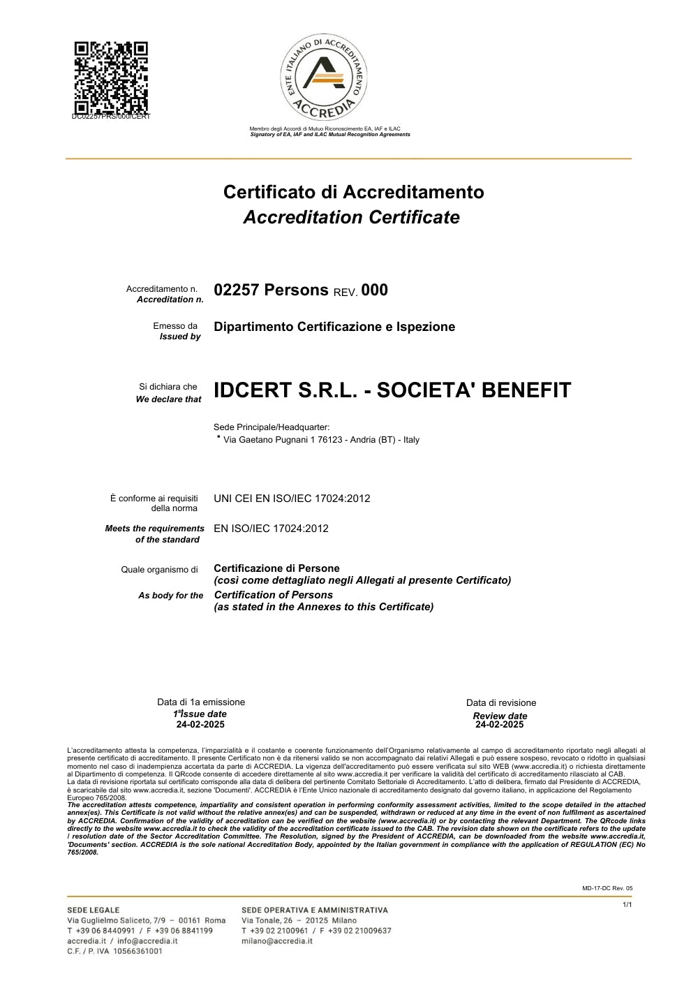 CERTIFICATO DI ACCREDITAMENTO ACCREDIA - IDCERT IT FORMAZIONE.jpg__PID:867d9832-3b84-40ed-b5bc-7fe08310092d