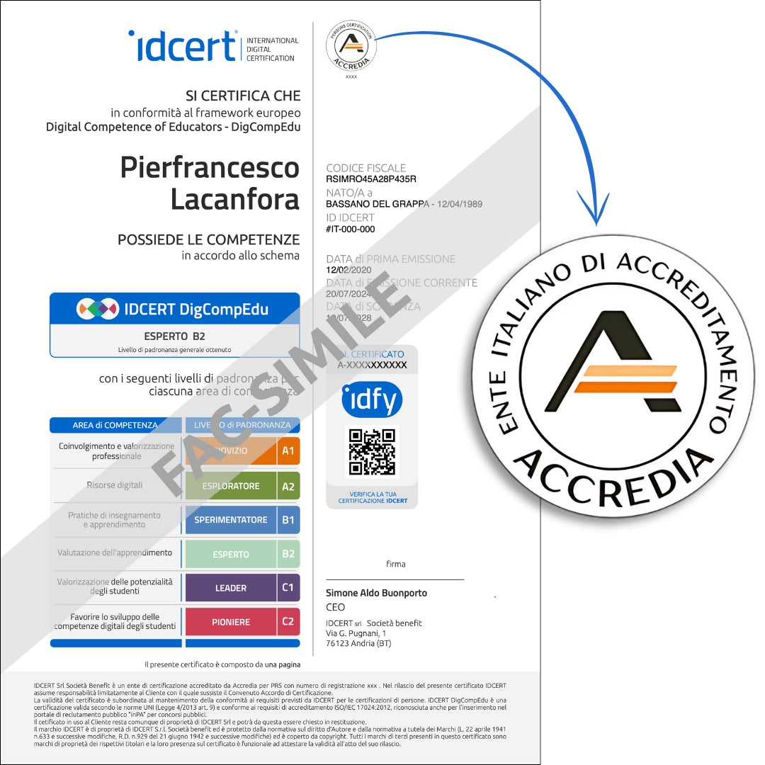 Certificazione DIGCOMP EDU Accreditata ACCREDIA