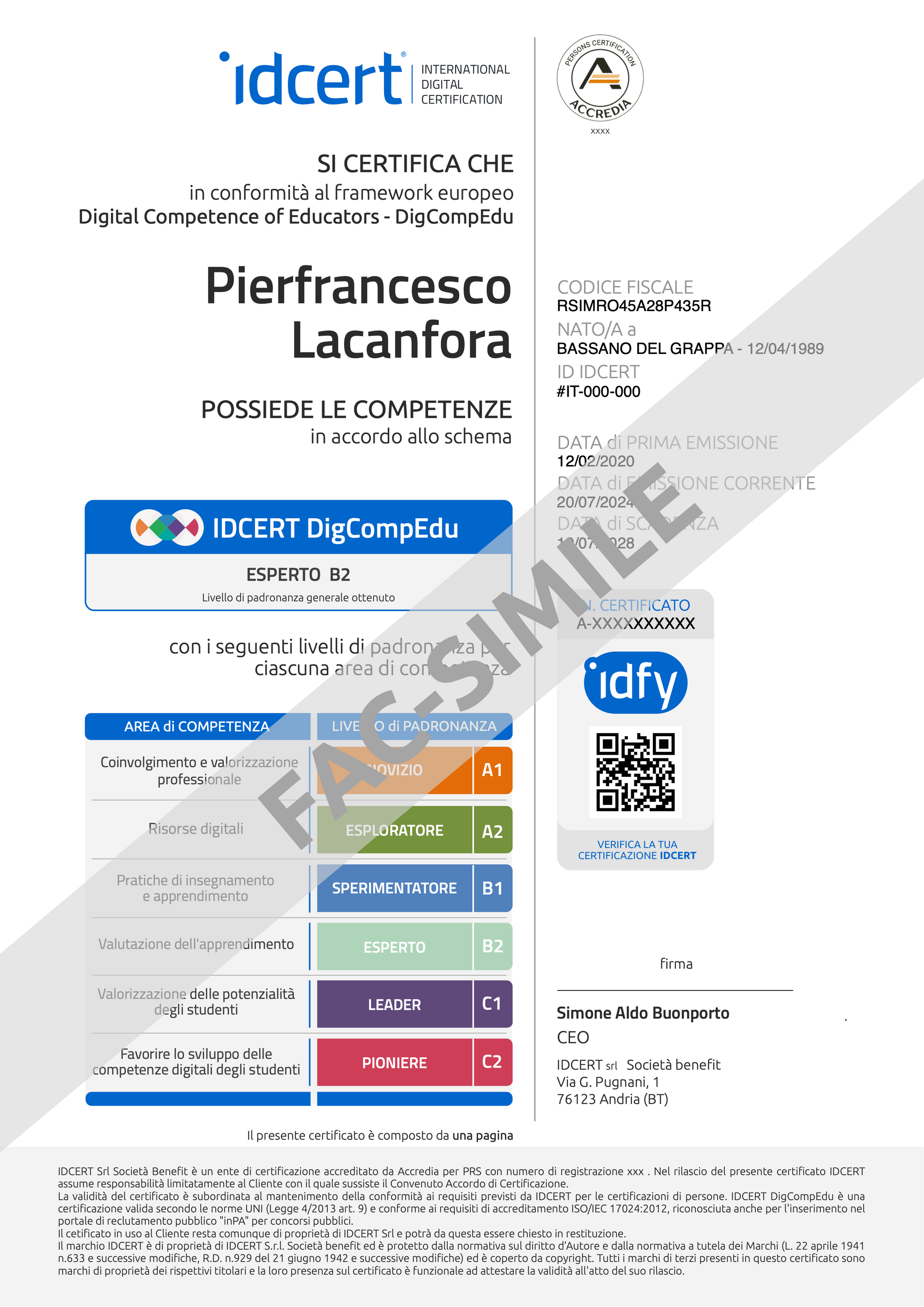 Certificazione DigCompEDU Accreditata ACCREDIA +2 Punti GPS