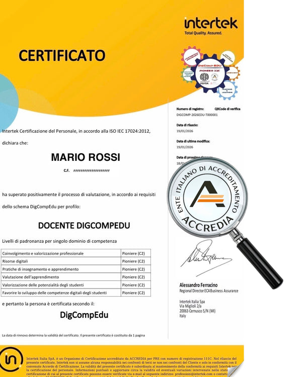 Certificazione DigCompEDU Accreditata ACCREDIA +2 Punti GPS