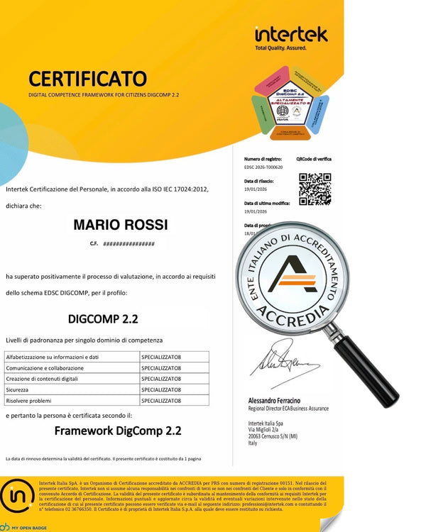 Certificazione di Alfabetizzazione Digitale Accreditata ACCREDIA
